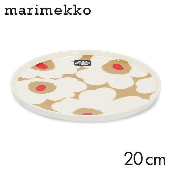 Marimekko マリメッコ Unikko ウニッコ お皿 プレート 20cm ホワイト×ベージュ×レッド: