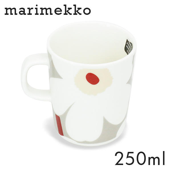 Marimekko マリメッコ Unikko ウニッコ マグ マグカップ 250ml ホワイト×ライトグレー×レッド×イエロー: