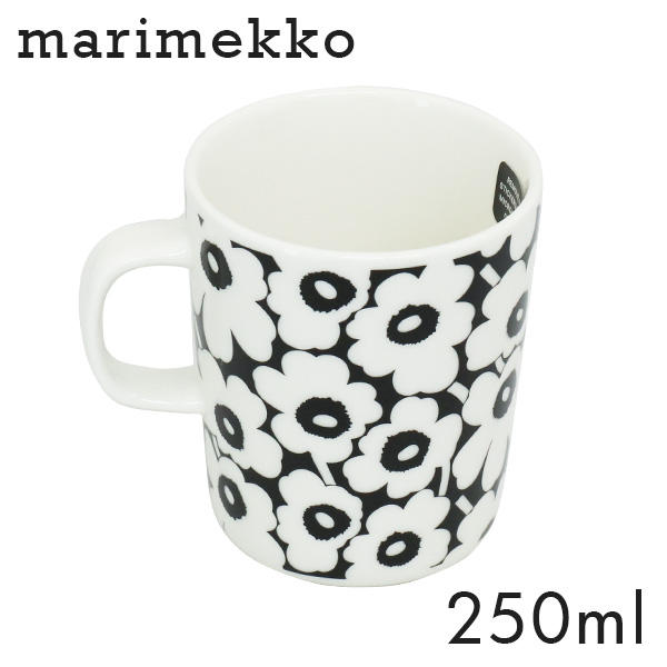 Marimekko マリメッコ Pikkuinen Unikko 60th ピックイネン ウニッコ マグ マグカップ 250ml ブラック×ホワイト: