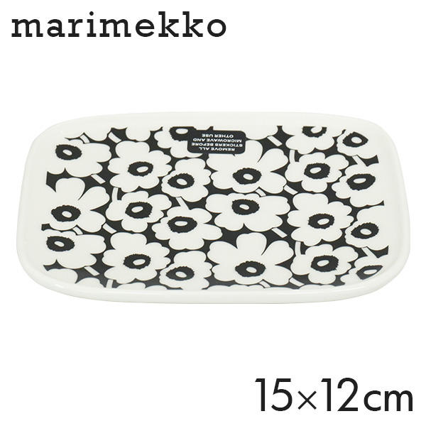 Marimekko マリメッコ Pikkuinen Unikko 60th ピックイネン ウニッコ お皿 プレート 15×12cm ブラック×ホワイト: