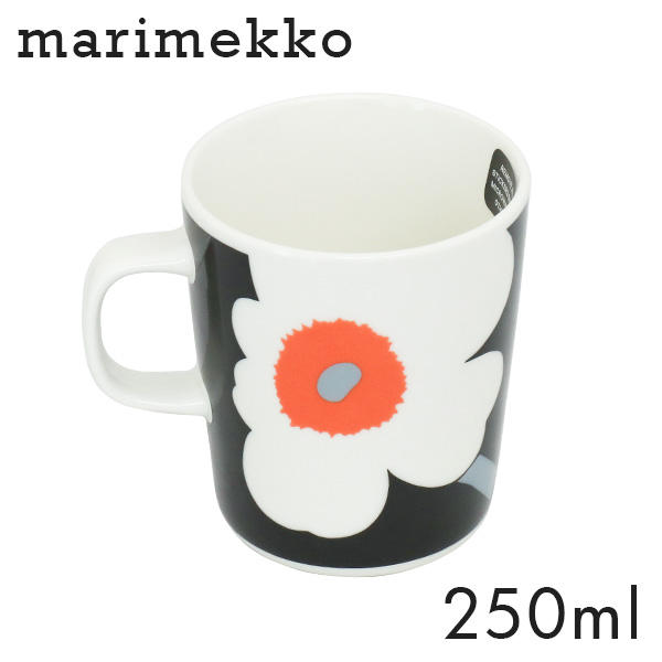 Marimekko マリメッコ Unikko 60th ウニッコ マグ マグカップ 250ml ホワイト×ブラック×オレンジ: