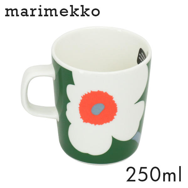 Marimekko マリメッコ Unikko 60th ウニッコ マグ マグカップ 250ml ホワイト×グリーン×オレンジ: