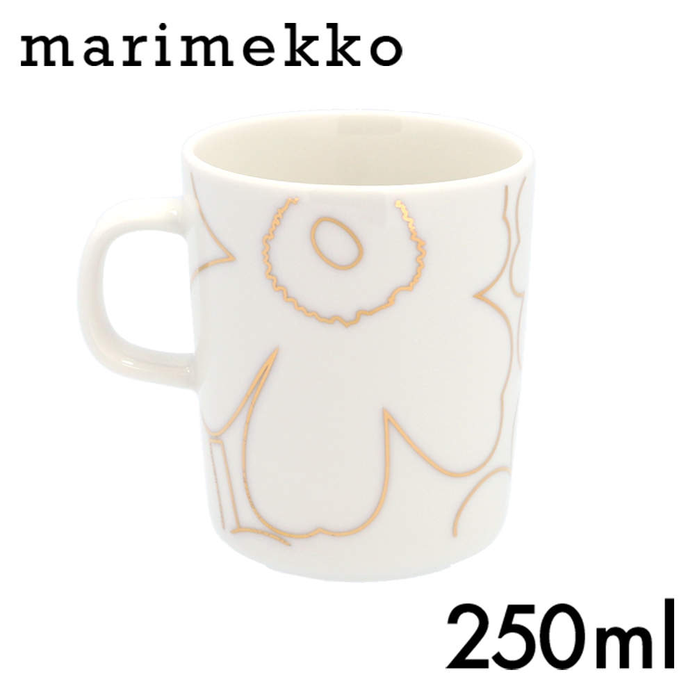 Marimekko マリメッコ Piirto Unikko ピイルト ウニッコ マグ マグカップ 250ml ホワイト×ゴールド: