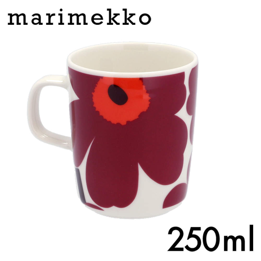 Marimekko マリメッコ Unikko ウニッコ マグ マグカップ 250ml ホワイト×バーガンディ×レッド: