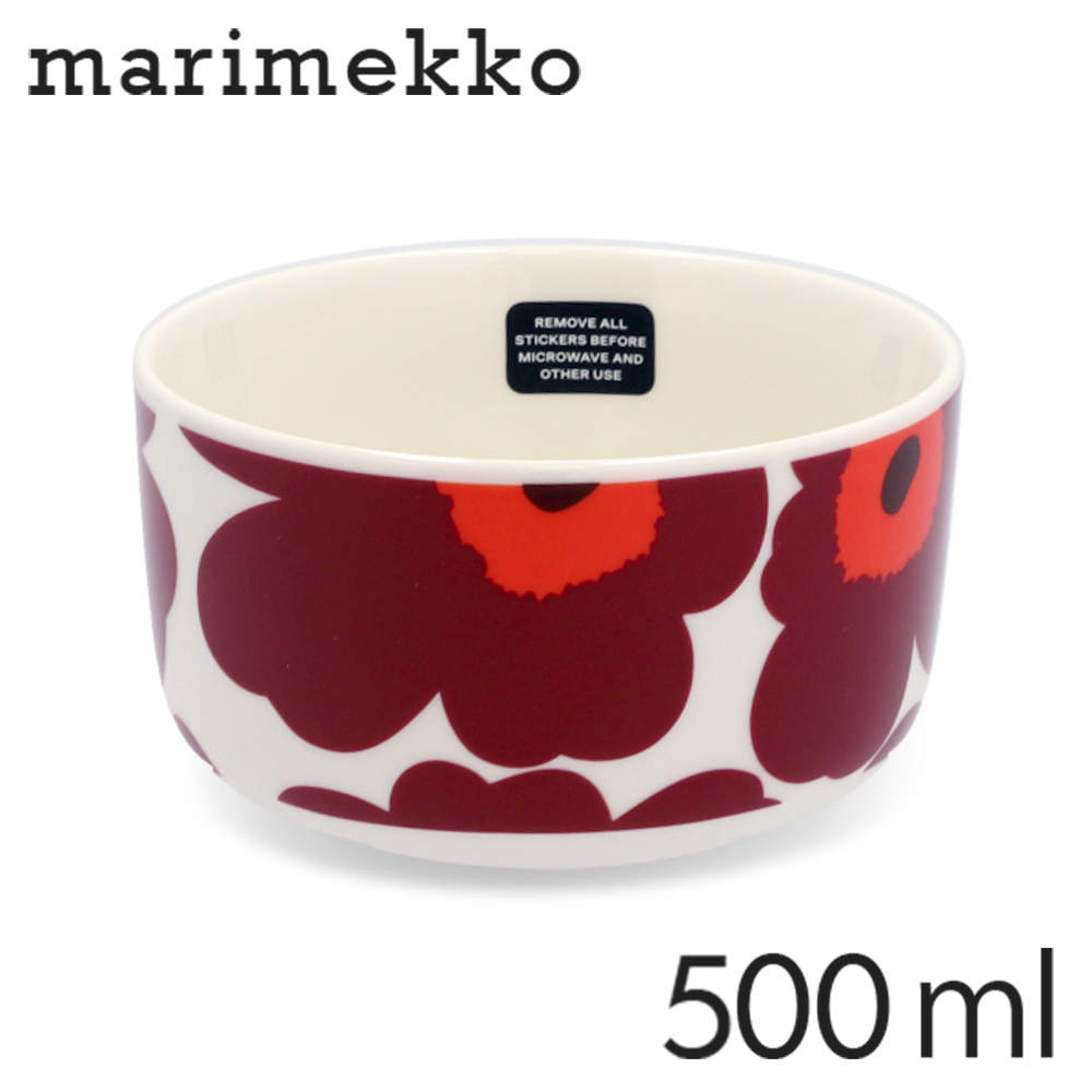 Marimekko マリメッコ Unikko ウニッコ お皿 ボウル 500ml ホワイト×バーガンディ×レッド: