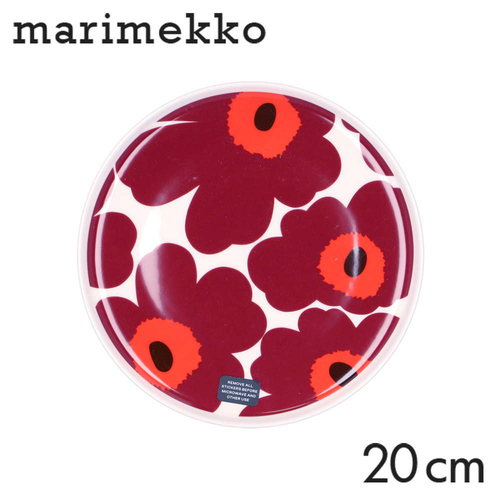 Marimekko マリメッコ Unikko ウニッコ お皿 プレート 20cm ホワイト×バーガンディ×レッド: