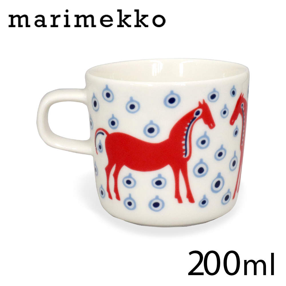 Marimekko マリメッコ Musta Tamma ムスタ タンマ コーヒーカップ 200ml オフホワイト×オレンジレッド×ライトブルー: