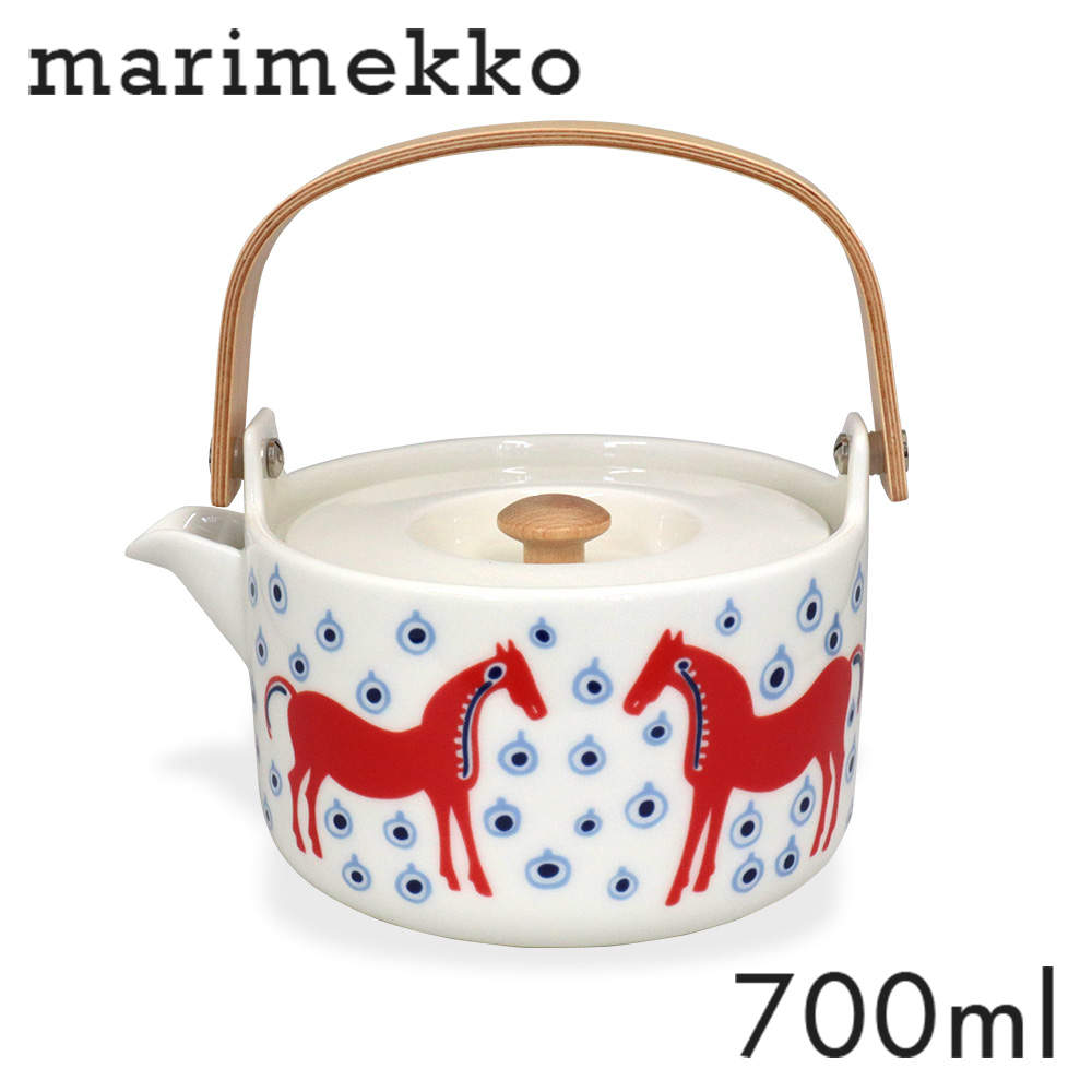 Marimekko マリメッコ Musta Tamma ムスタ タンマ ティーポット 700ml オフホワイト×オレンジレッド×ライトブルー: