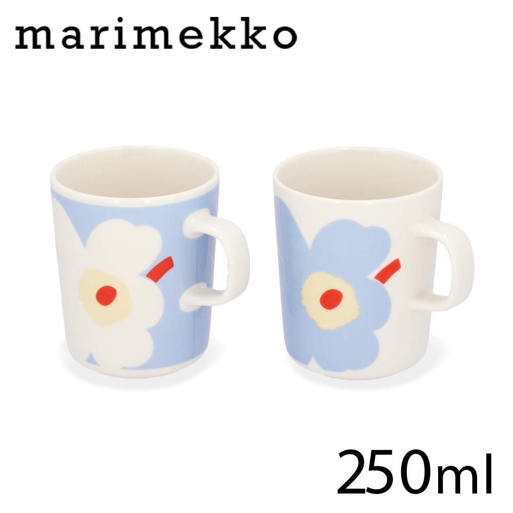 Marimekko マリメッコ Juhla Unikko ユフラウニッコ マグ マグカップ 250ml 2個セット ライトブルー: