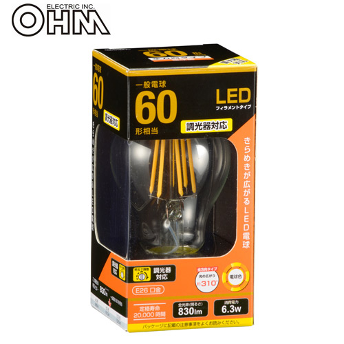 オーム電機 LED電球 フィラメントタイプ クリア E26 60形相当 電球色 LDA6L/D C6: