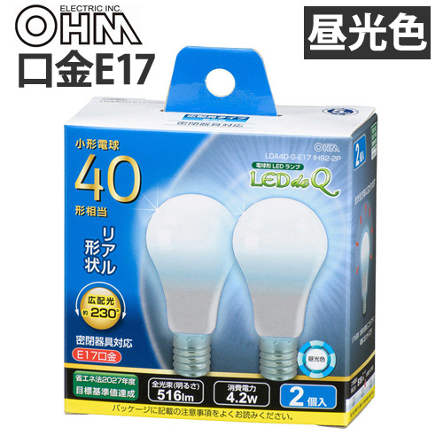 オーム電機 LED電球 ミニクリプトン形 E17 40W 昼光色 2個入 LDA4D-G-E17 IH92-2: