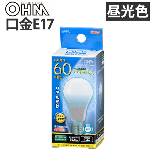 オーム電機 LED電球 ミニクリプトン形 E17 60W 昼光色 LDA6D-G-E17 IH92: