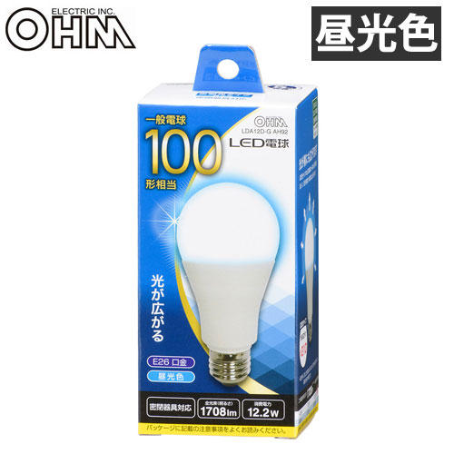 オーム電機 LED電球 E26 100W形相当 昼光色 LDA12D-G AH92: