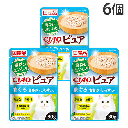 【送料弊社負担】【ゆうパケット配送】いなば CIAO ピュア パウチ まぐろ ささみ・しらす入り 30g×6個【他商品と同時購入不可】: