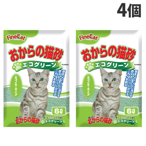 常陸化工 ファインキャット おからの猫砂 エコグリーン 6L×4個: