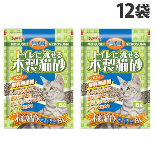 常陸化工 ファインキャット トイレに流せる木製猫砂 無香料 6L×12袋: