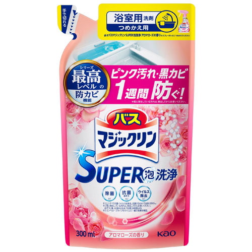 花王 風呂用洗剤 バスマジックリン SUPER泡洗浄 アロマローズの香り 詰替用 300ml: