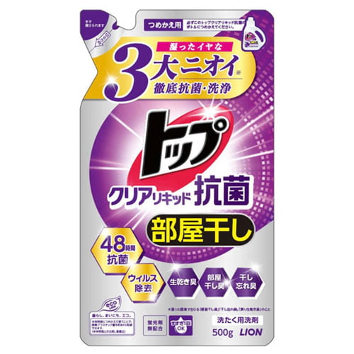 ライオン 洗濯洗剤 トップ クリアリキッド抗菌 詰替用 500g: