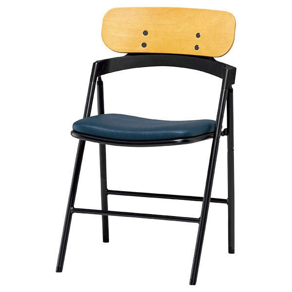 サンケイ 折りたたみ椅子 厚張り ビニールレザー張り 背合板色ナチュラル ブラックネイビー CF76-MXD-MOD-75: