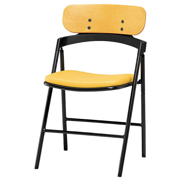 サンケイ 折りたたみ椅子 厚張り ビニールレザー張り 背合板色ナチュラル ライトイエロー CF76-MXD-MOD-40: