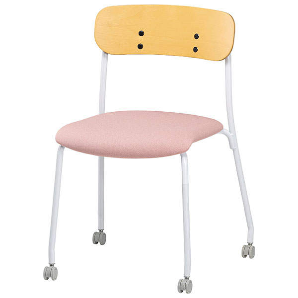 サンケイ スタッキングチェア ミーティングチェア キャスター付き 布張り 背合板色ナチュラル パウダーピンク CM112-MYC-PST-PPI: