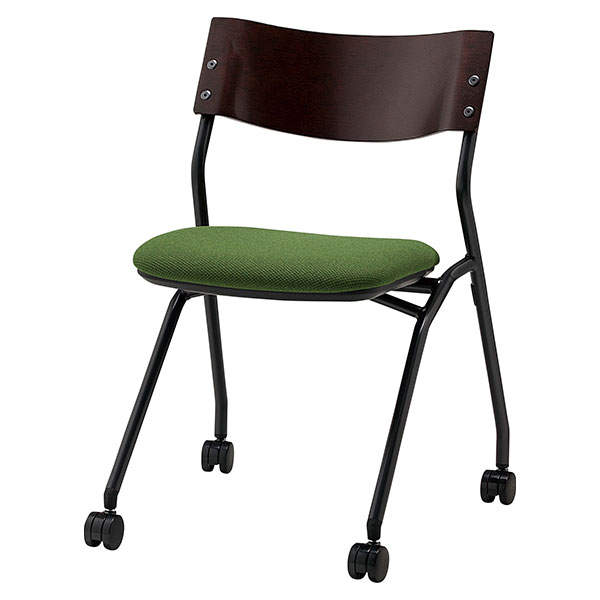 サンケイ ミーティングチェア ネスティングチェア キャスター付き 布張り 背合板色ブラウン ダークグリーン CM199-MYC-PST-MDG: