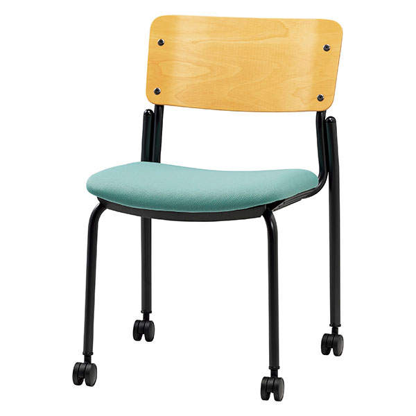 サンケイ スタッキングチェア ミーティングチェア キャスター付き 布張り 背合板色ナチュラル セージ CM353-MYC-PST-SJ: