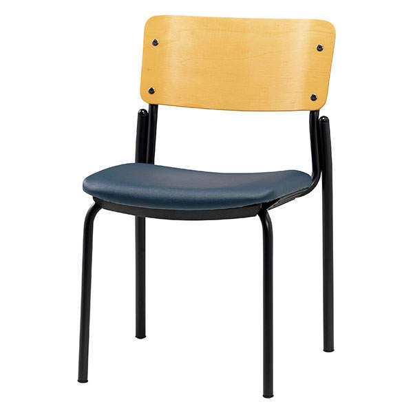 サンケイ スタッキングチェア ミーティングチェア 4本脚 ビニールレザー張り 背合板色ナチュラル ブラックネイビー CM353-MX-MOD-75: