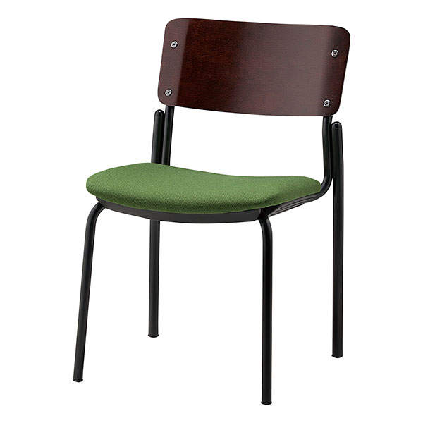 サンケイ スタッキングチェア ミーティングチェア 4本脚 布張り 背合板色ブラウン ダークグリーン CM352-MY-PST-MDG: