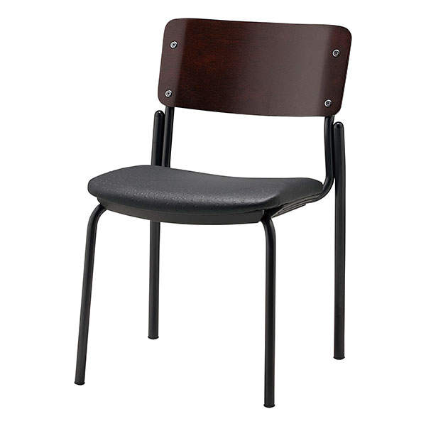 サンケイ スタッキングチェア ミーティングチェア 4本脚 ビニールレザー張り 背合板色ブラウン ブラック CM352-MX-OST-6880:
