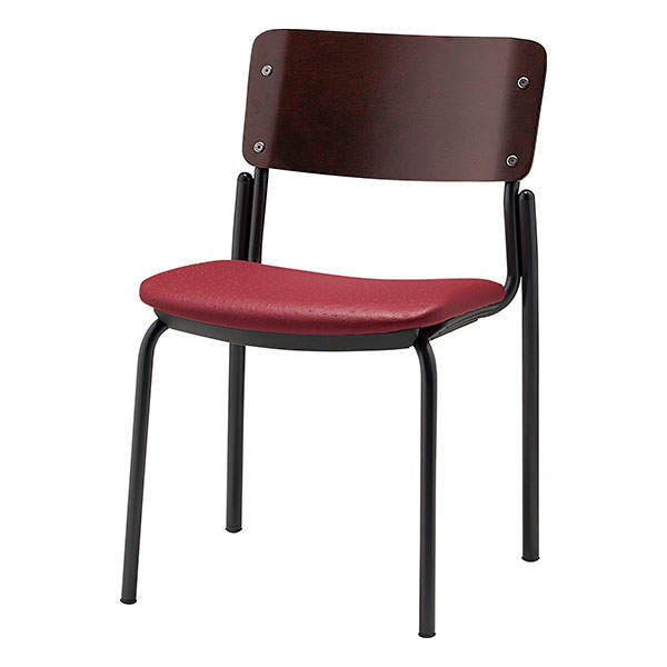 サンケイ スタッキングチェア ミーティングチェア 4本脚 ビニールレザー張り 背合板色ブラウン ワインレッド CM352-MX-OST-6881: