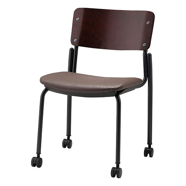 サンケイ スタッキングチェア ミーティングチェア キャスター付き ビニールレザー張り 背合板色ブラウン ダークブラウン CM352-MXC-OST-6882: