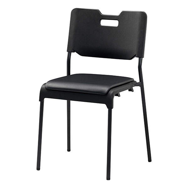 サンケイ スタッキングチェア ミーティングチェア 座パッド付 ビニールレザー張り ブラック CM485-MX-MG-6060: