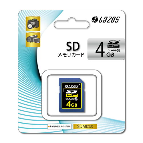 【売切れ御免】リーダーメディアテクノ SDカード LAZOS(ラソス) SDHCメモリーカード SDMI対応 4GB Class 6 L-4SD6