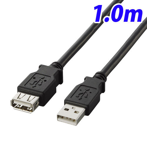 エレコム USB延長ケーブル USB2.0 A-Aメスタイプ 1.0m ブラック U2C-E10BK