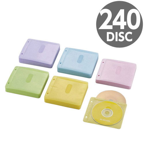 エレコム Blu-ray・CD・DVD不織布ケース 両面収納 2穴 120枚(240枚収納) 5色アソート CCD-NBWB240ASO