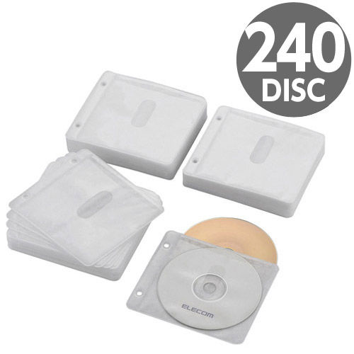 エレコム Blu-ray・CD・DVD不織布ケース 両面収納 2穴 120枚(240枚収納) ホワイト CCD-NBWB240WH