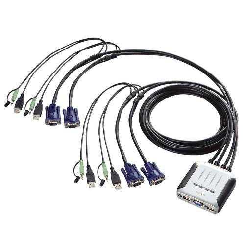 エレコム USB対応4ポートパソコン切替器 ケーブル一体型 4台切替 ブラック KVM-KU4