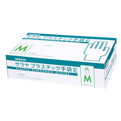 【ワケあり品】【アウトレット】サラヤ 使い捨て手袋 プラスチック手袋E 粉なし Mサイズ 100枚入
