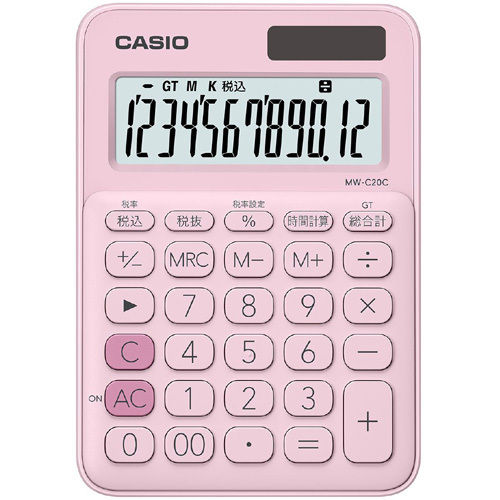 カシオ計算機 カラフル電卓(12桁) ペールピンク MW-C20C-PK-N