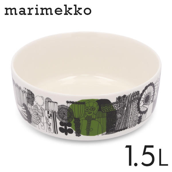 Marimekko マリメッコ Siirtolapuutarha シイルトラプータルハ お皿 ボウル 1.5L 1500ml ホワイト×ブラック×グリーン