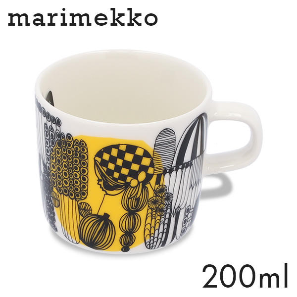Marimekko マリメッコ Siirtolapuutarha シイルトラプータルハ コーヒーカップ 200ml ホワイト×ブラック×イエロー