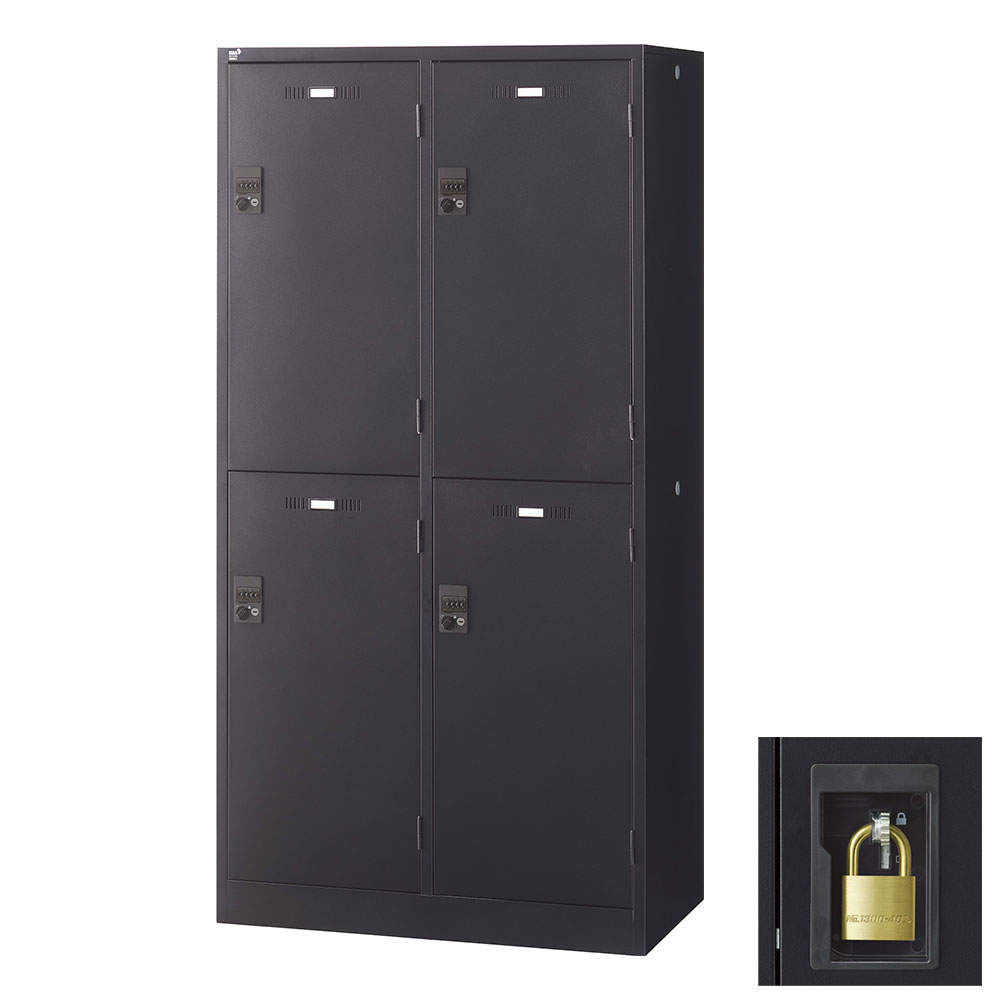 生興 SLDKロッカー ワイド 2段 4人用 南京錠 W900×D515×H1790mm ブラック SLDK-4WS-N