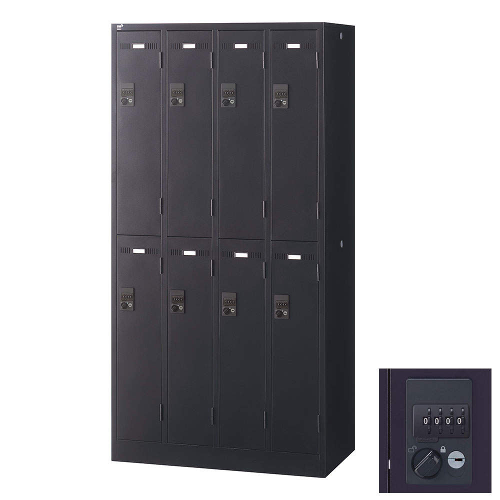生興 SLDKロッカー 8人用 ダイヤル錠 W900×D515×H1790mm ブラック SLDK-8-D3
