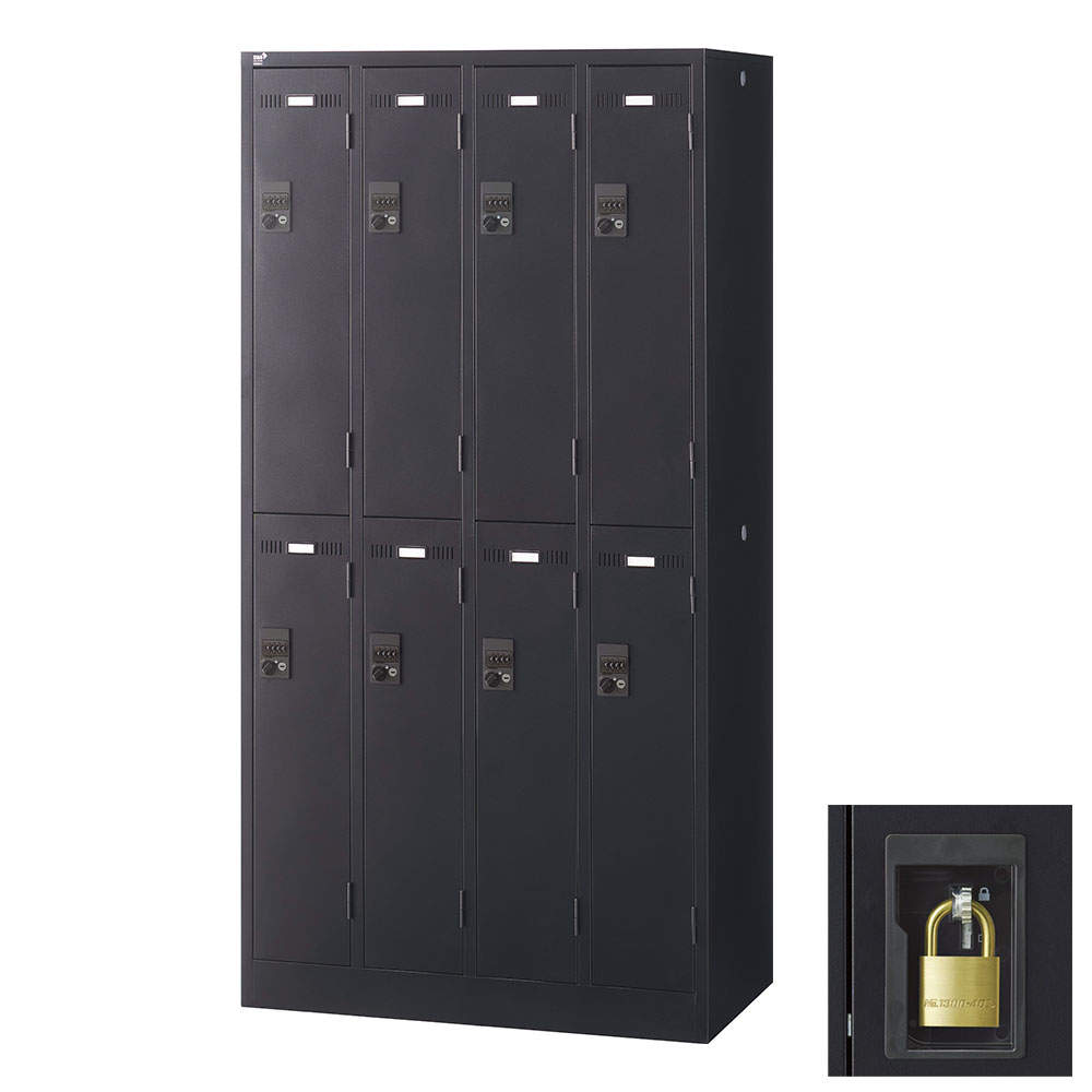 生興 SLDKロッカー 8人用 南京錠 W900×D515×H1790mm ブラック SLDK-8-N