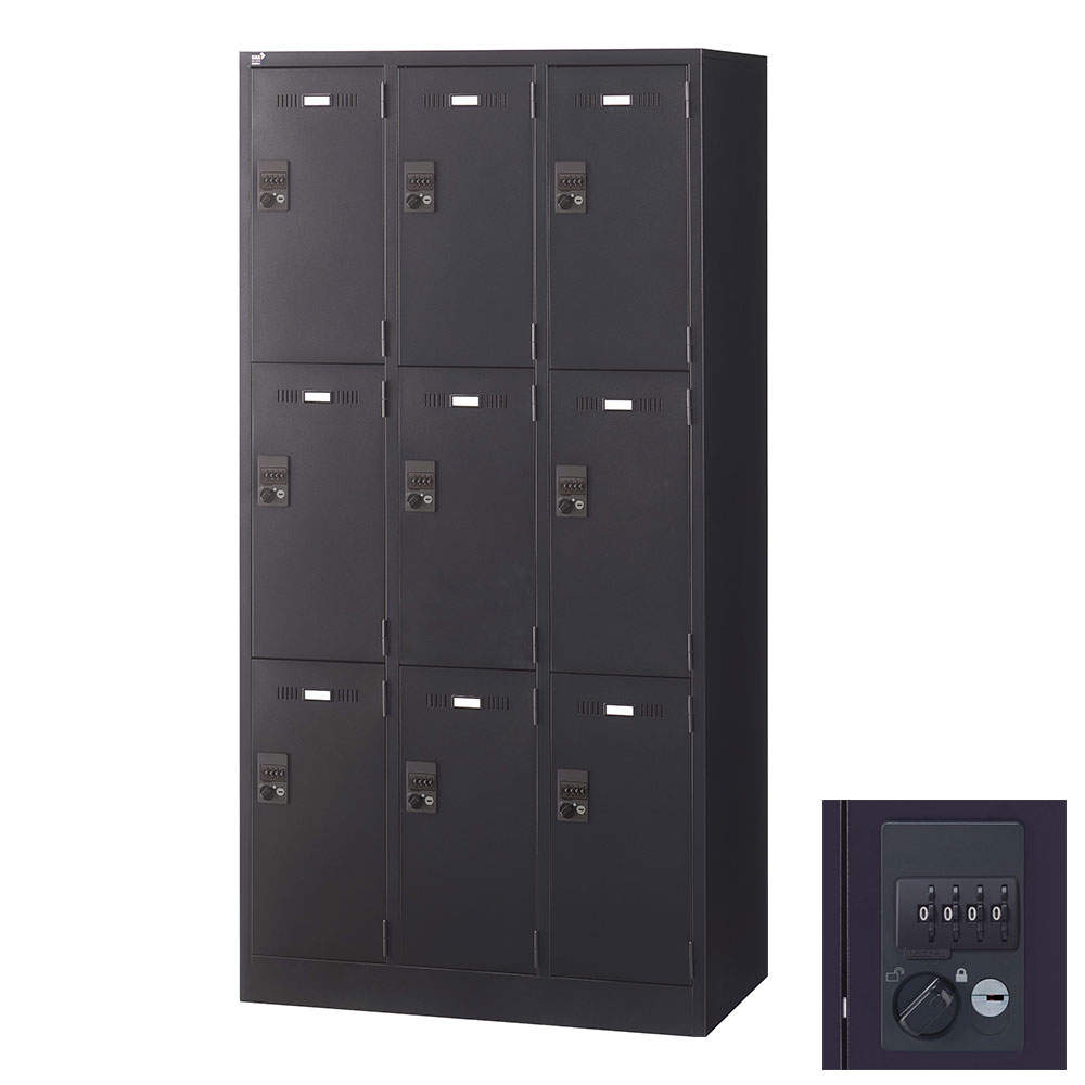 生興 SLDKロッカー 9人用 ダイヤル錠 W900×D515×H1790mm ブラック SLDK-9-D3