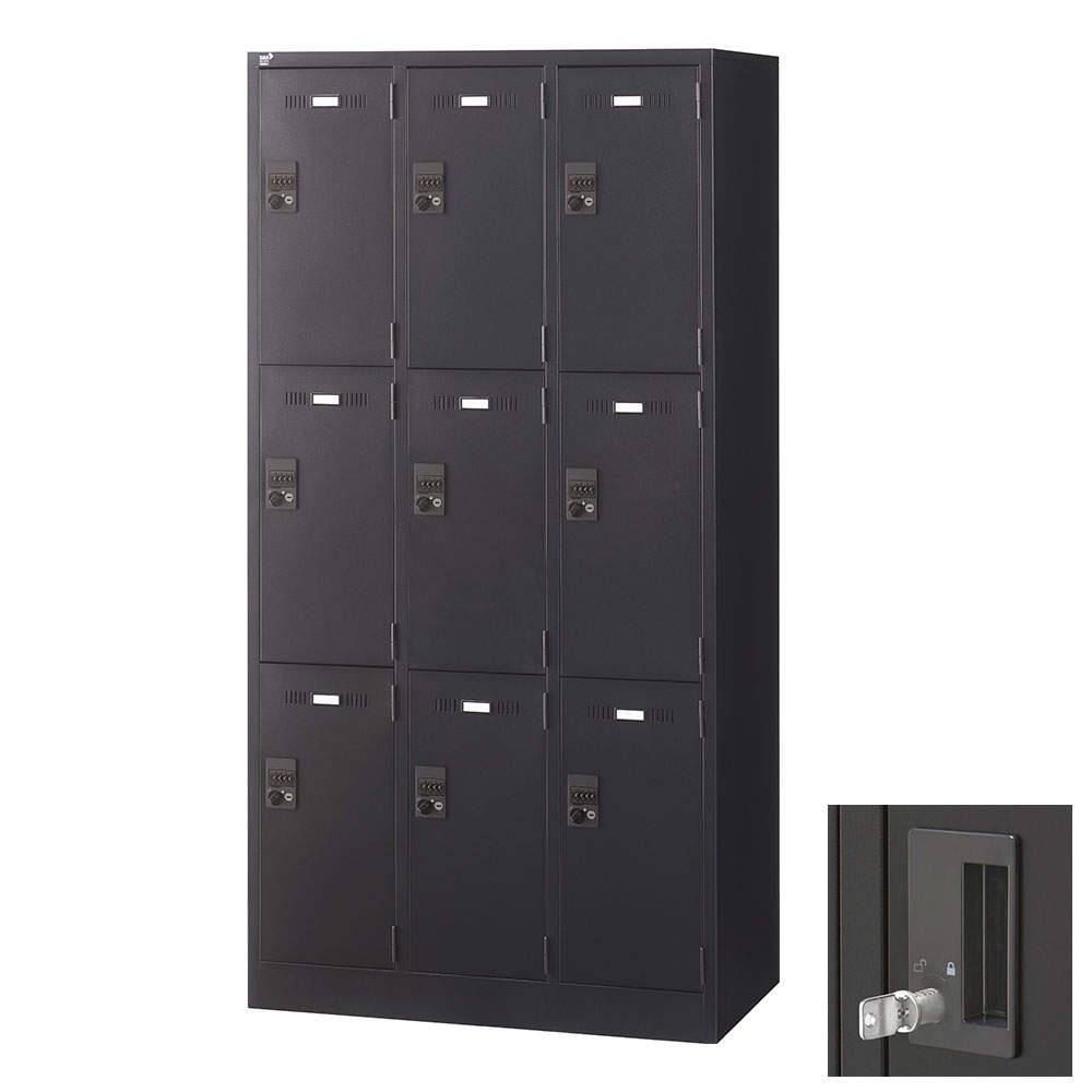 生興 SLDKロッカー 9人用 内筒交換錠 W900×D515×H1790mm ブラック SLDK-9-T