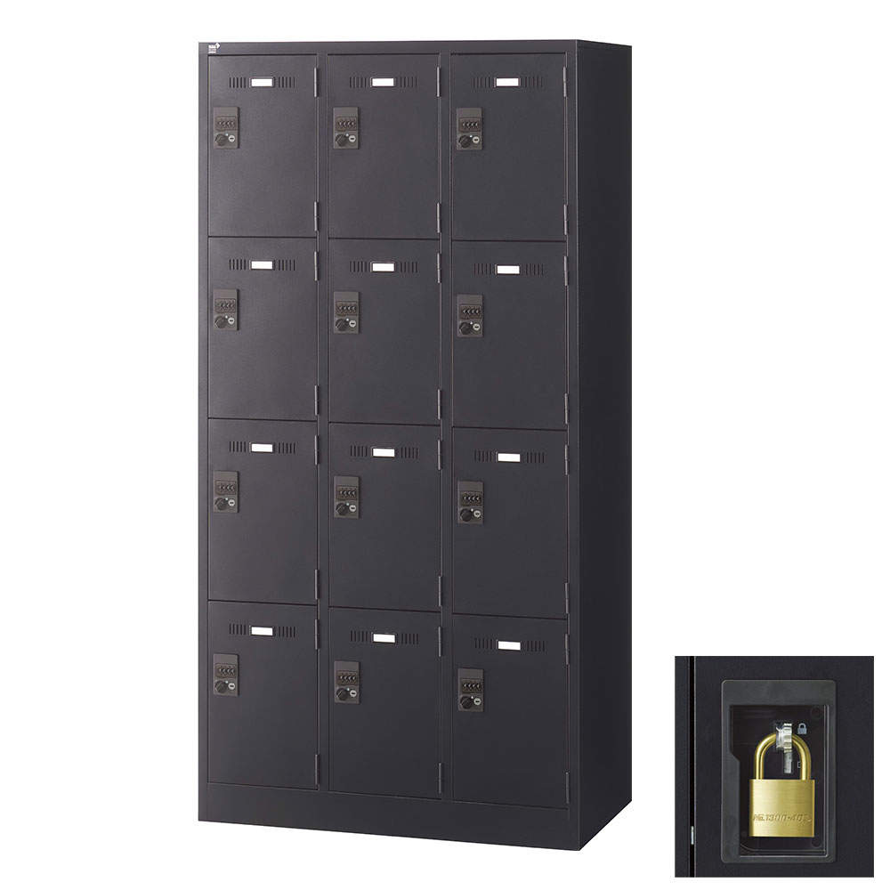 生興 SLDKロッカー 12人用 南京錠 W900×D515×H1790mm ブラック SLDK-12-N