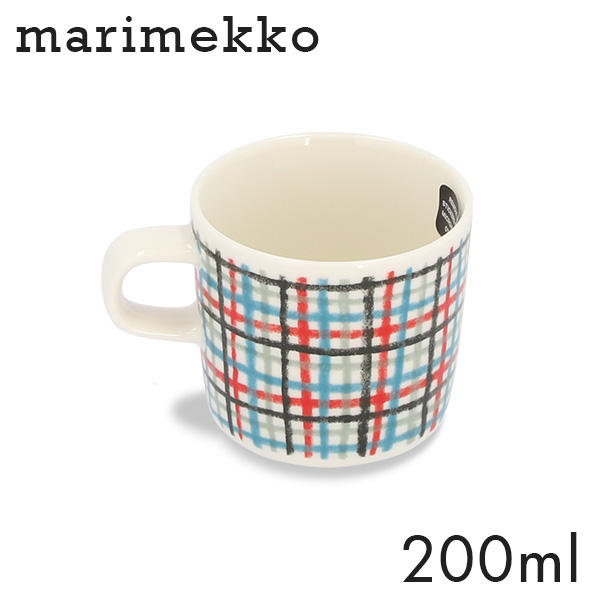 Marimekko マリメッコ Urdimbre ウルディンブレ コーヒーカップ 200ml ホワイト×レッド×ライトブルー