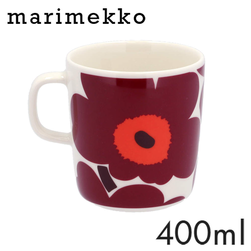 Marimekko マリメッコ Unikko ウニッコ マグ マグカップ 400ml ホワイト×バーガンディ×レッド